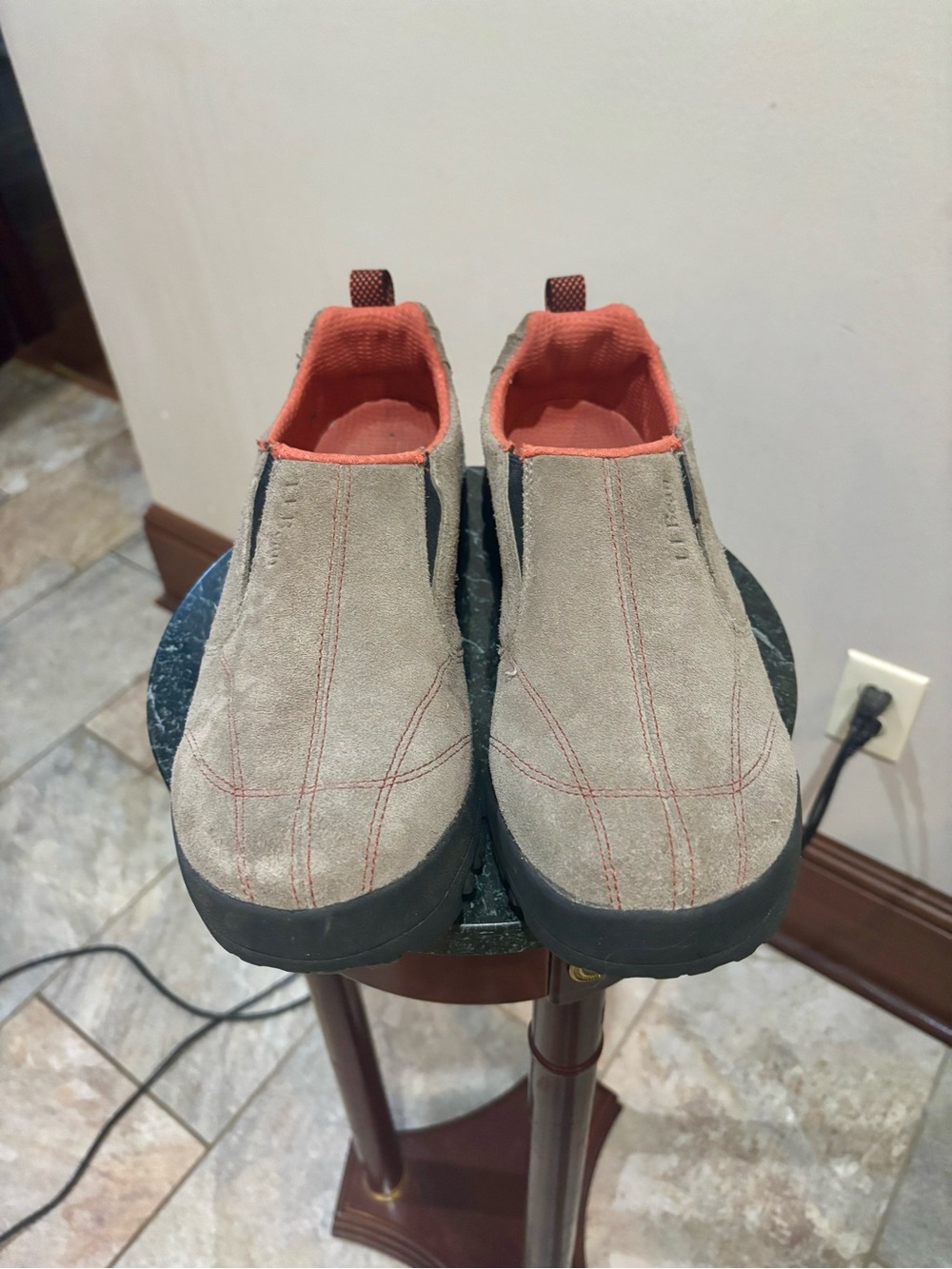 L.L. Bean Taupe Suede Slip-On Loafers with Orange Lining Men’s 10